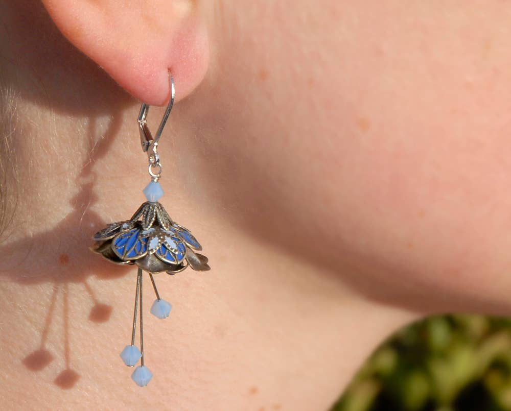 NoMonet - Flower Fairy: Painted Whimsical Lily Pad Earrings w Crystals