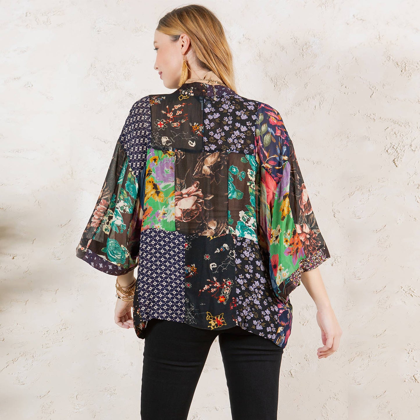 Young Threads - Kimono Top In Overdyed Mix N Match Patches - in 7 Color ways