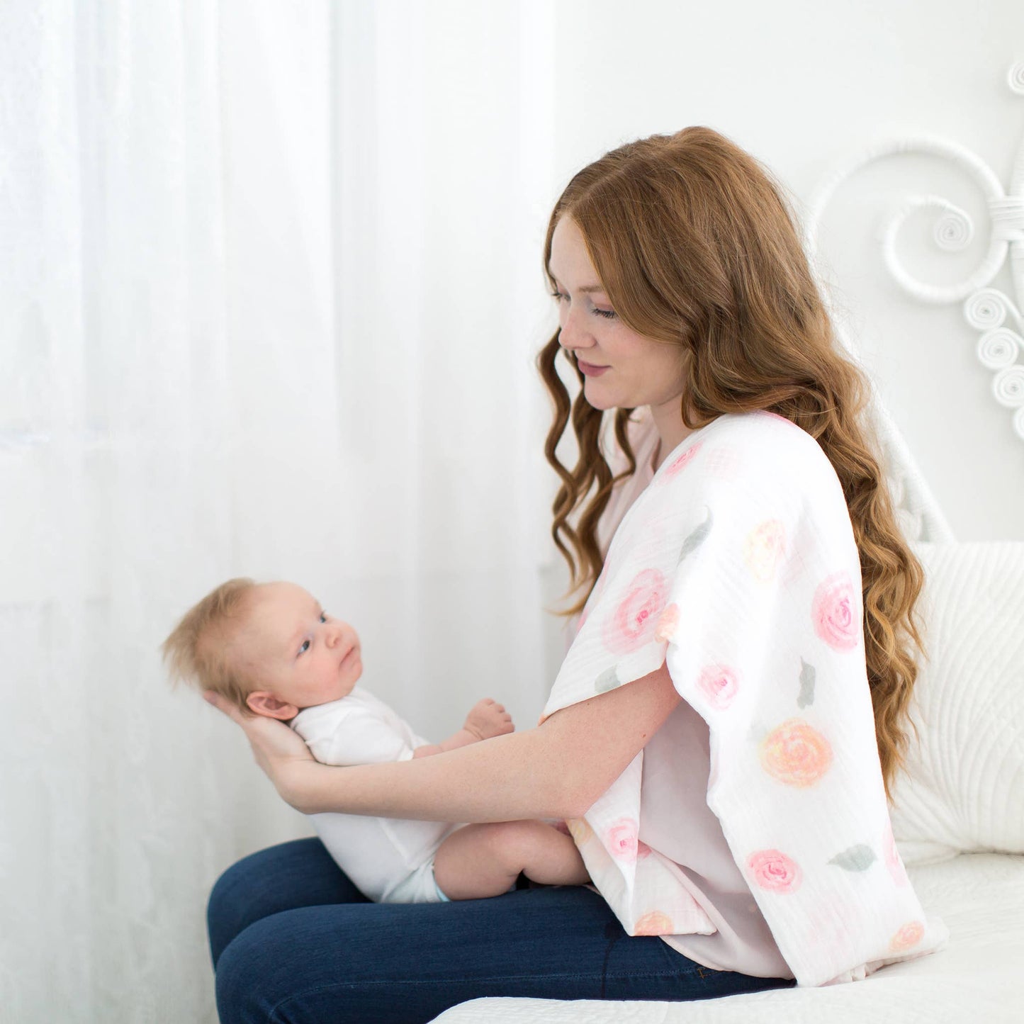 SwaddleDesigns - Watercolor Roses Muslin Swaddle Blanket, Premium Cotton