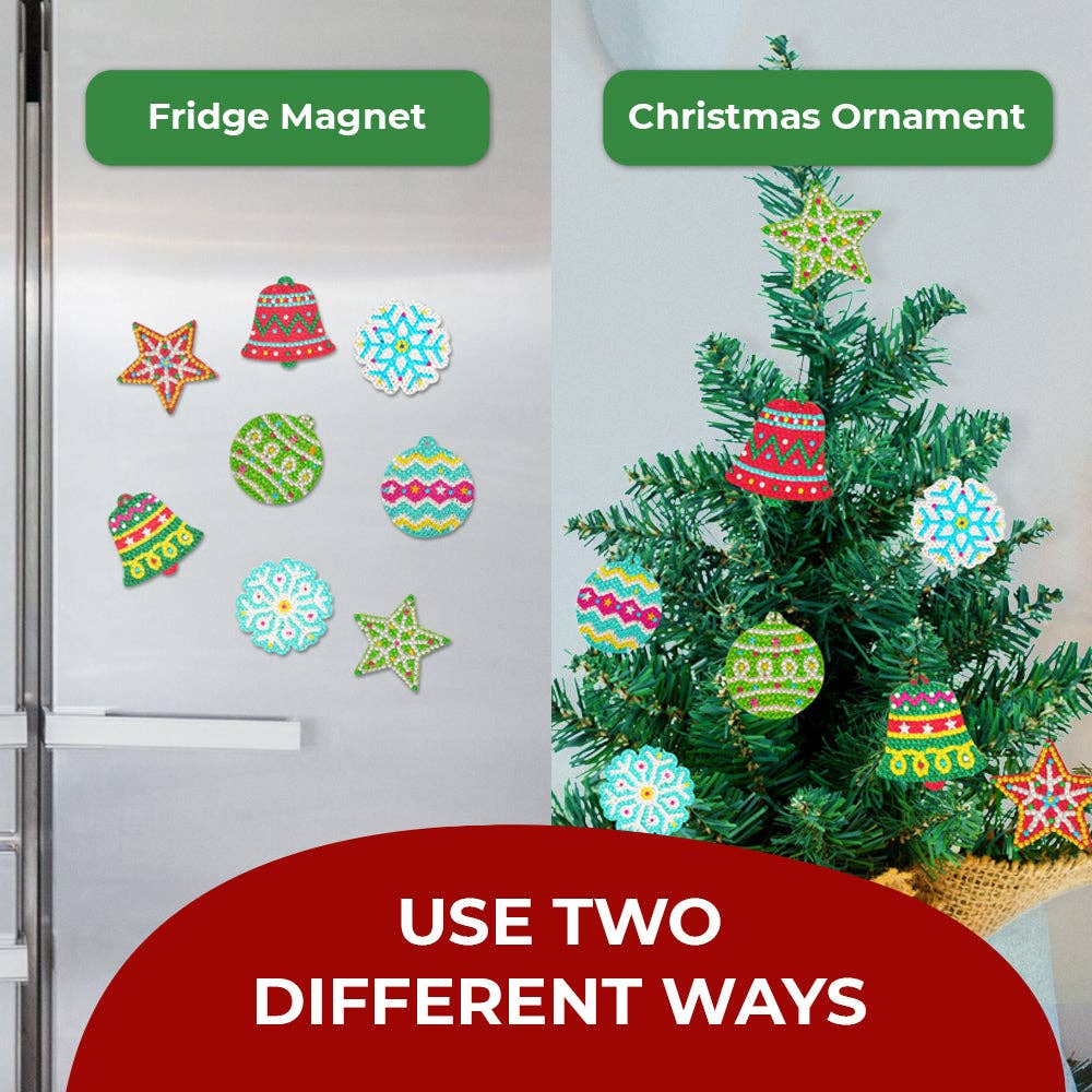 Diamond Art Christmas Ornament & Magnet Set - (8pcs)