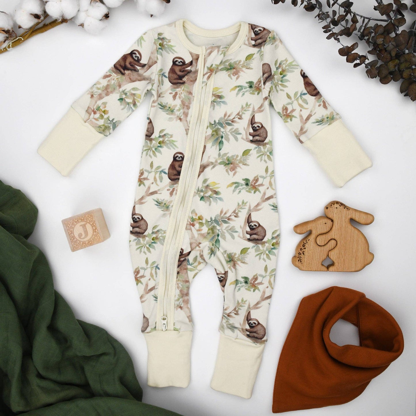 Earthy - Organic Cotton Baby Pajamas 2-Way Zip Front Zipper Sleeper, Cleo