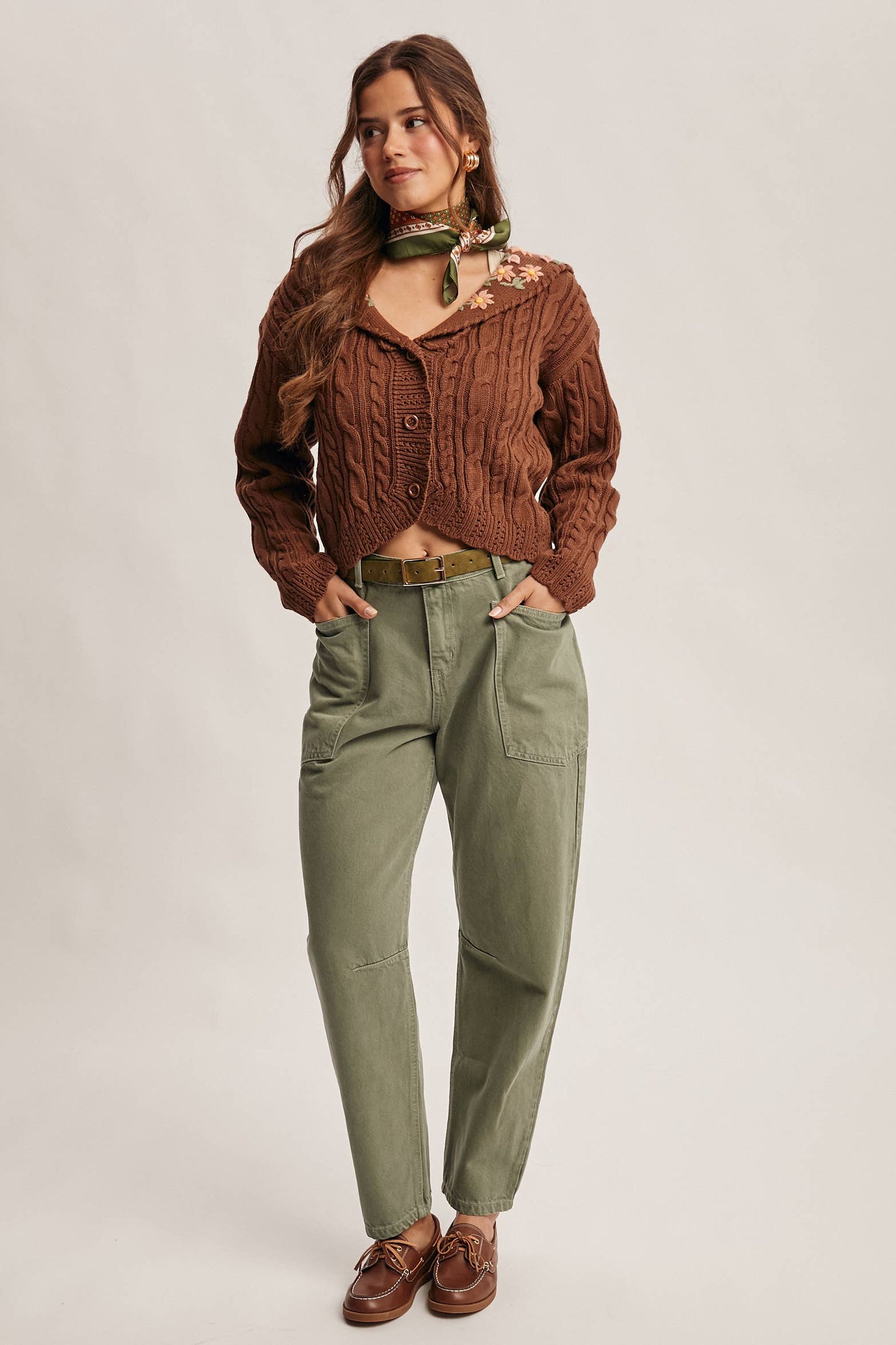 Forte - Cable Knit Embroidered Collar Cardigan FSW0024