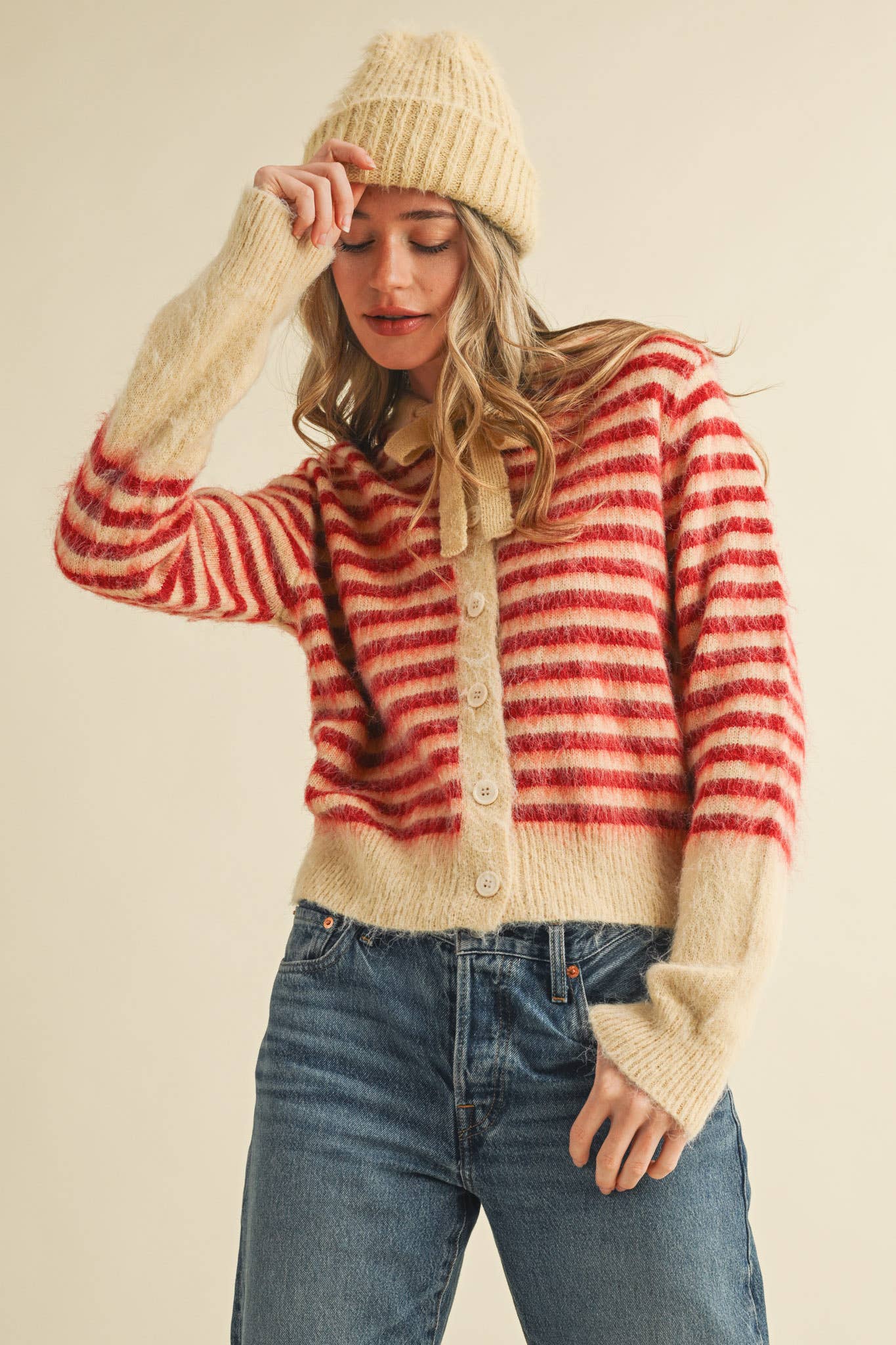 &MERCI - STRIPED HOODIE SWEATER CARDIGAN MSW11063