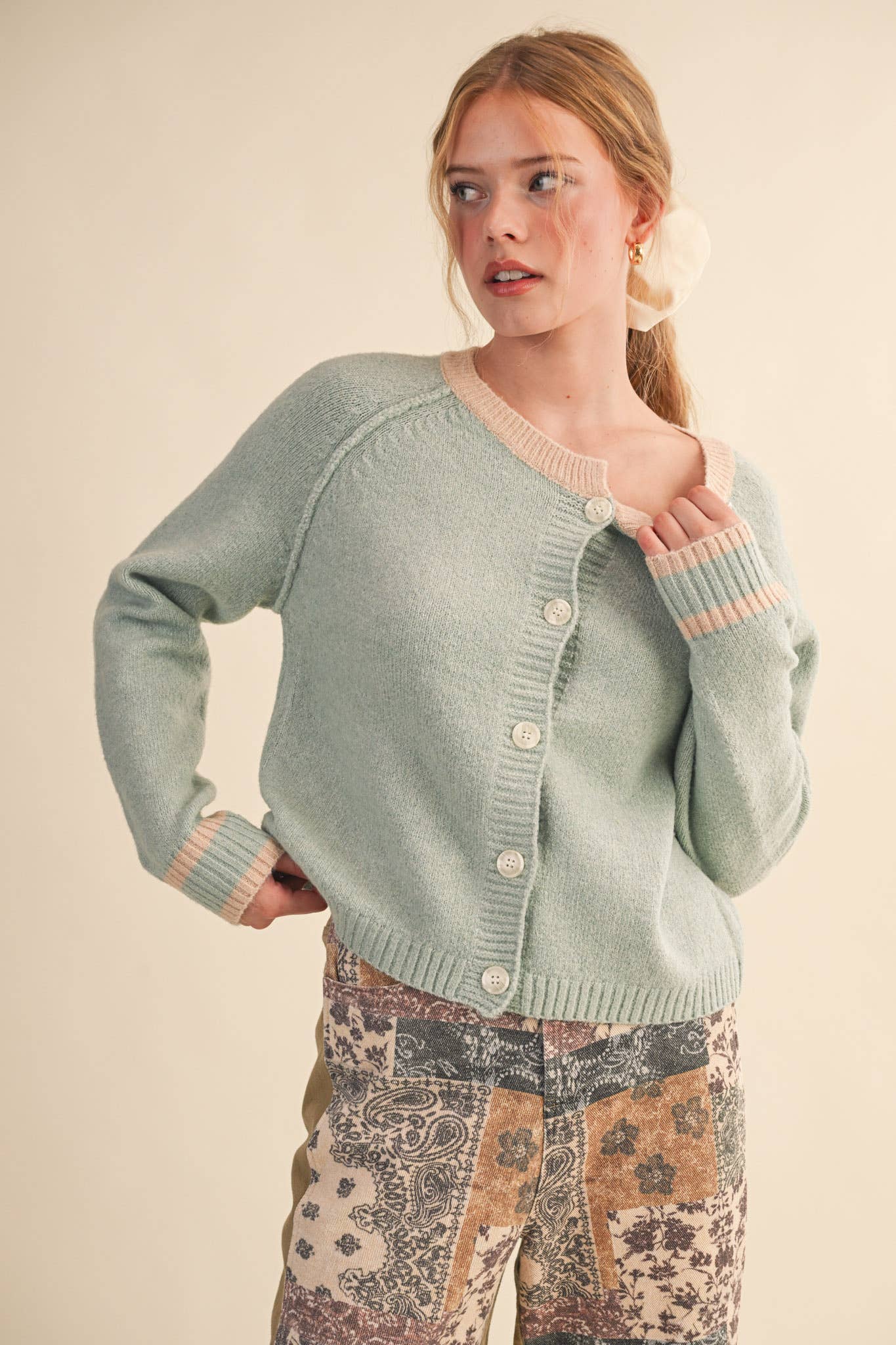 &MERCI - TWO TONE SWEATER CARDIGAN MSW11246