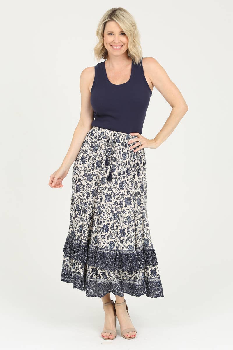 Nostalgia - E6E87-W918 ELASTIC WAIST MAXI SKIRT WITH RUFFLE HEM