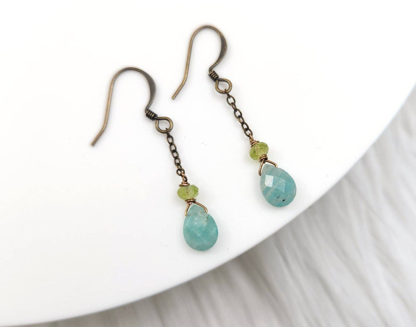 Edgy Petal Jewelry - Amazonite and Peridot Dainty Chain Earring