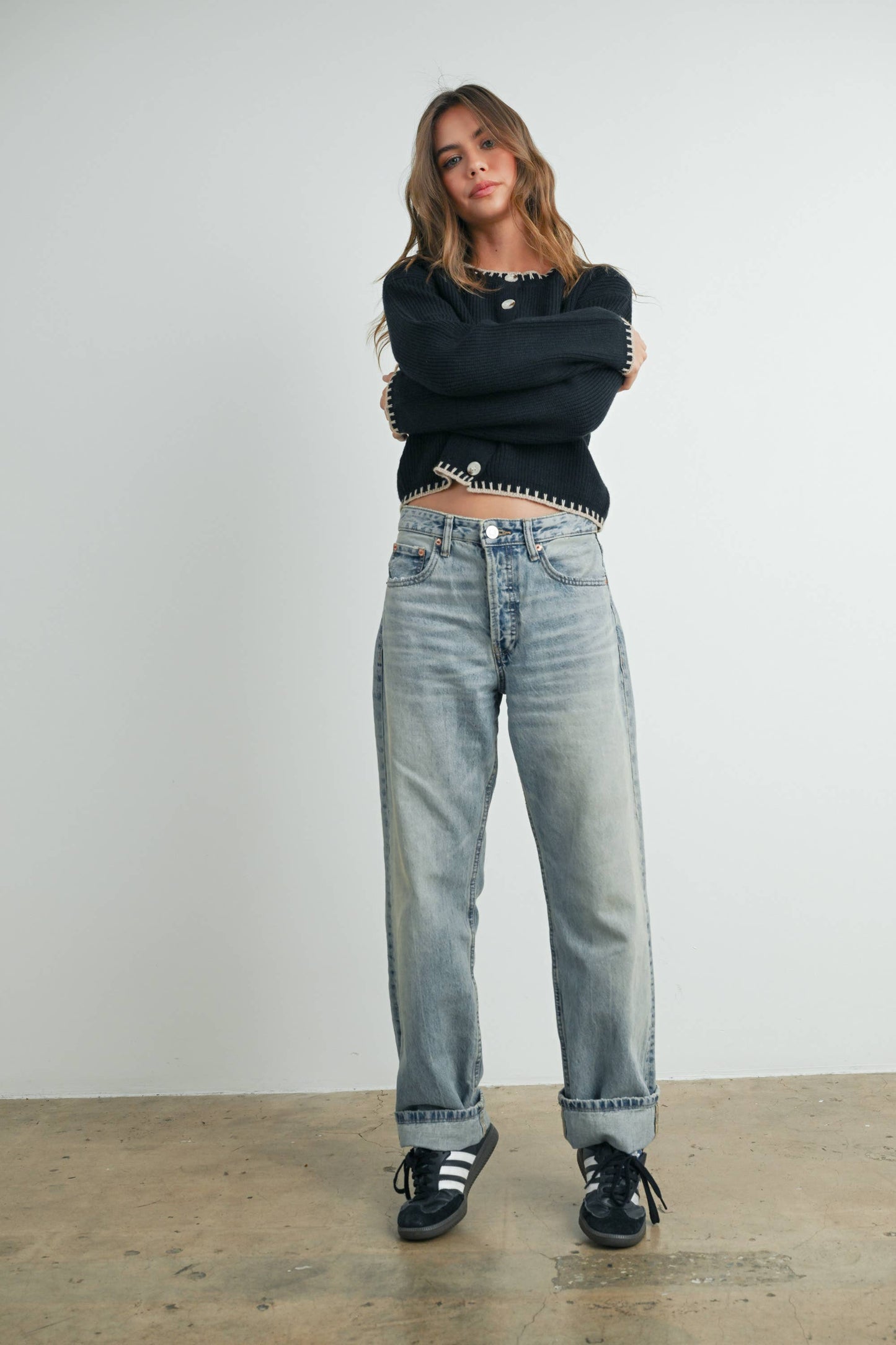 BUTTERMELON - Women's Crewneck Cardigan Sweater - BMC7526