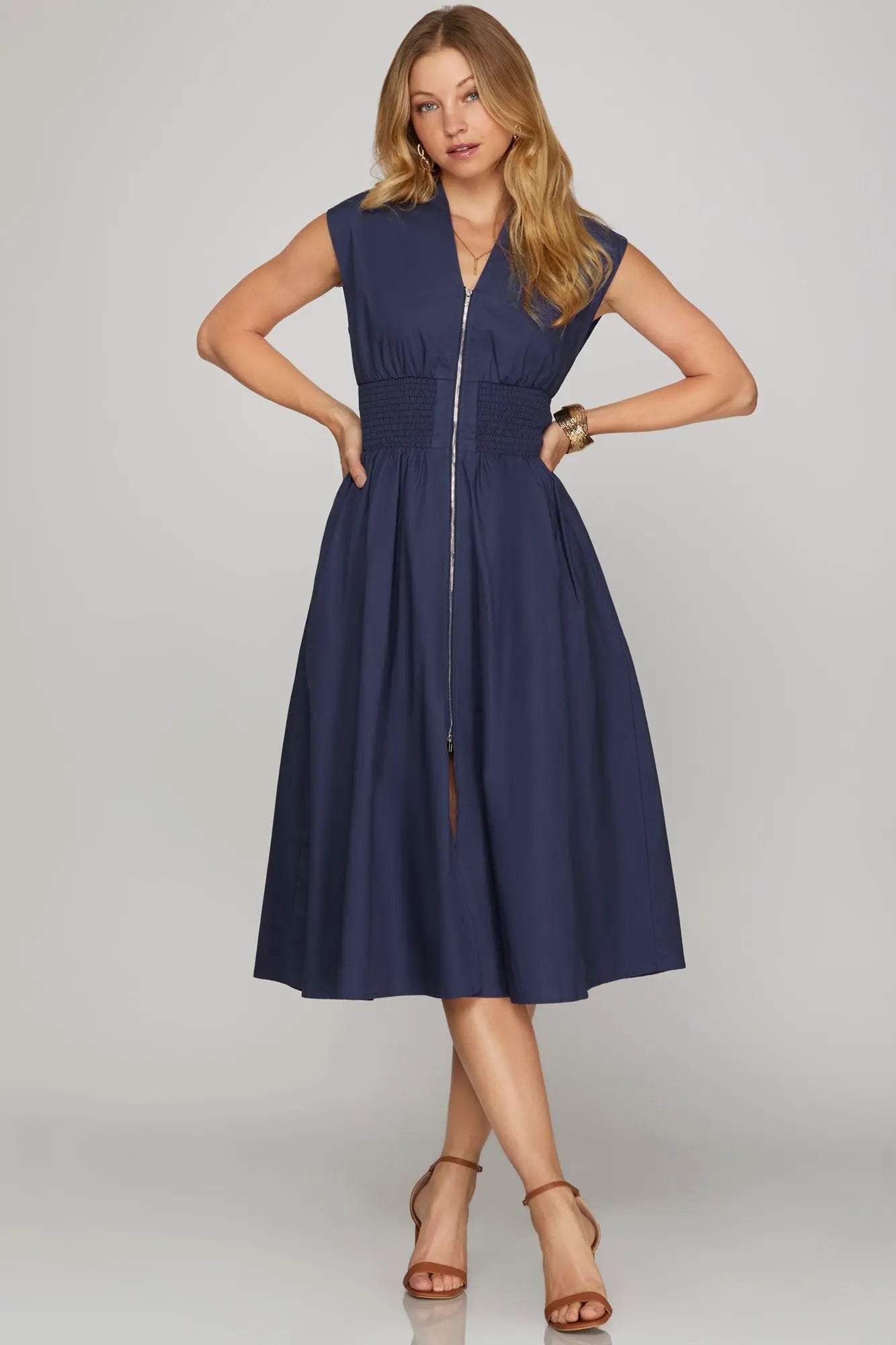 Navy Zip Front Dress