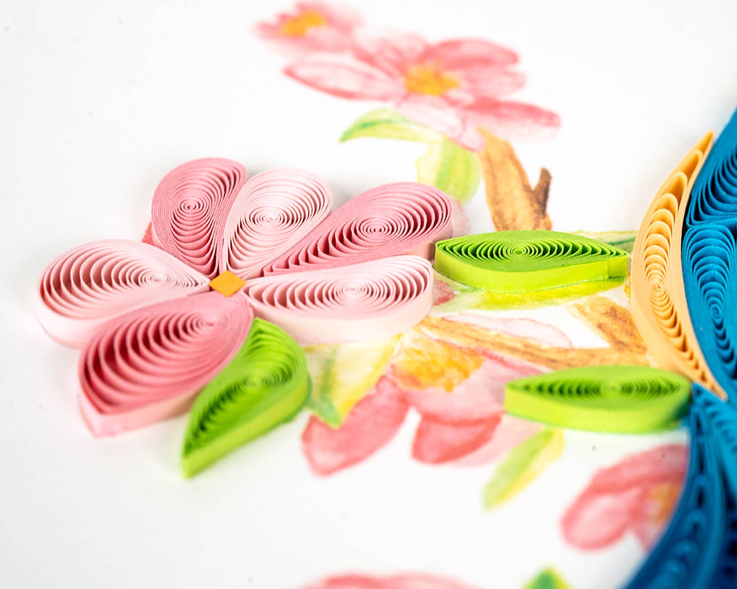 Quilling Card - Quilled Bluebird on Flower Branch Greeting Card
