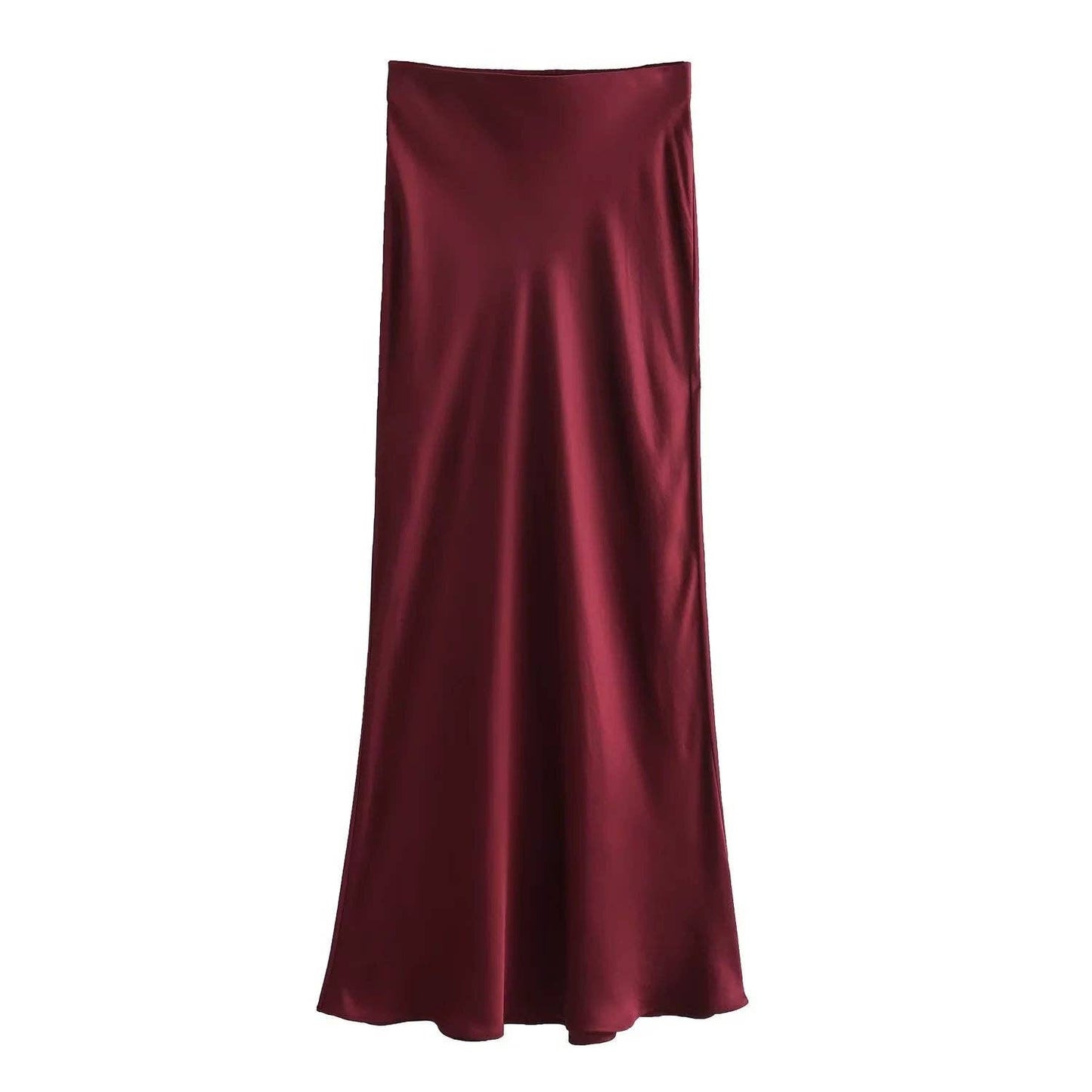 Sweetkama - Ladies Solid Color Satin Midi Skirt 5515