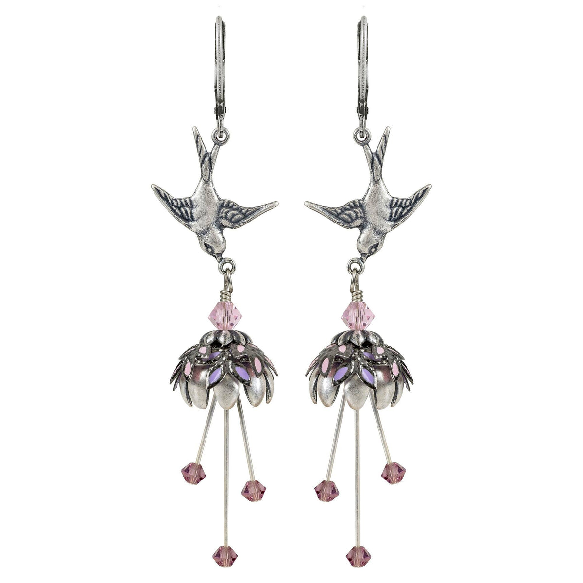 NoMonet - Flower Fairy: Floral Bird Hand Painted Earrings w/ Crystals