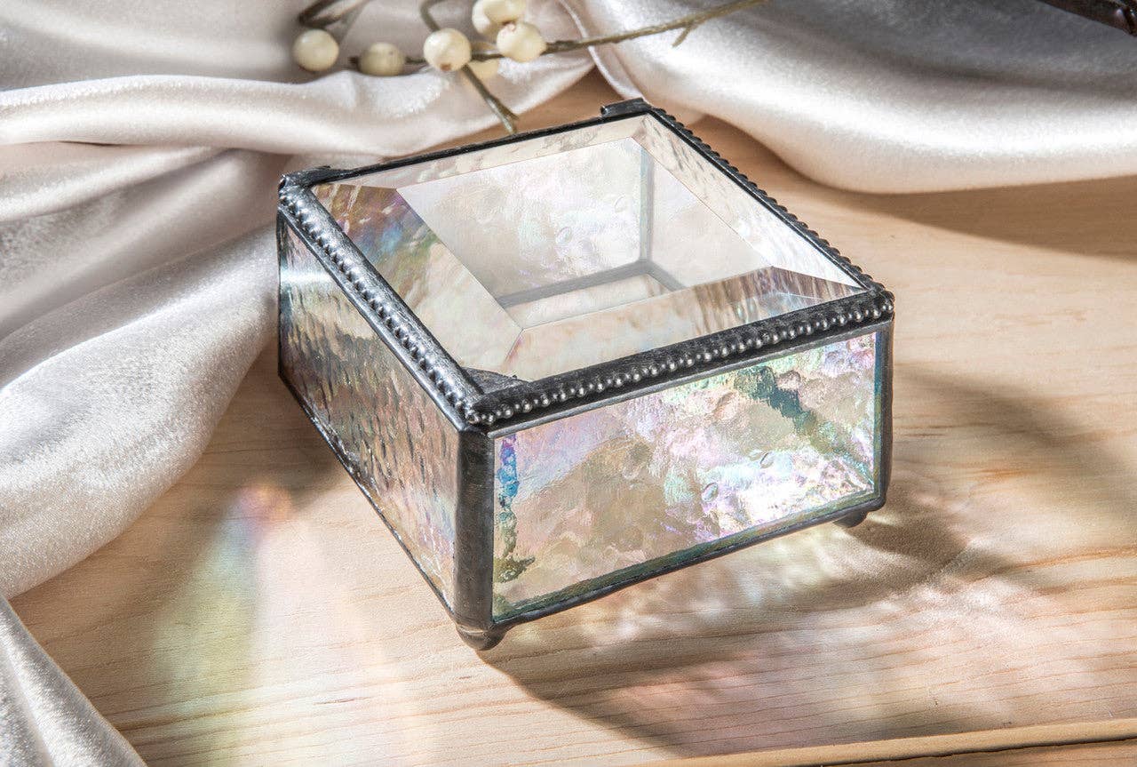 J Devlin Glass Art & Bert Anderson Collection - Iridescent Glass Jewelry Box | Small Display Keepsake