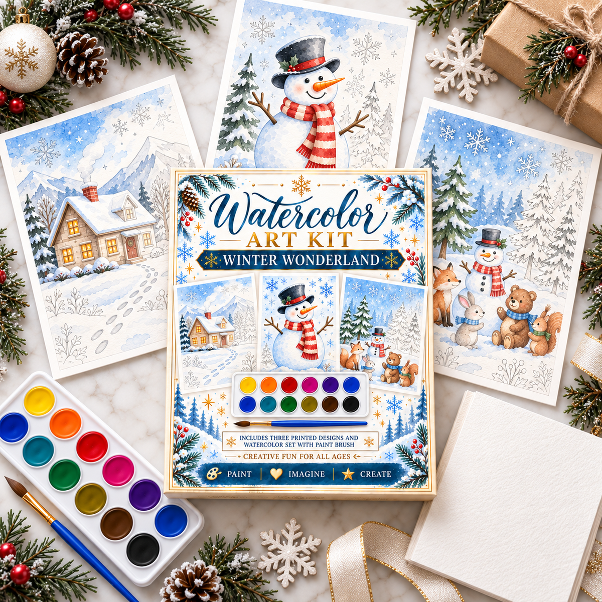 Jessie Marie Creative - Watercolor Art Kit: Winter Wonderland Snowman Theme Designs