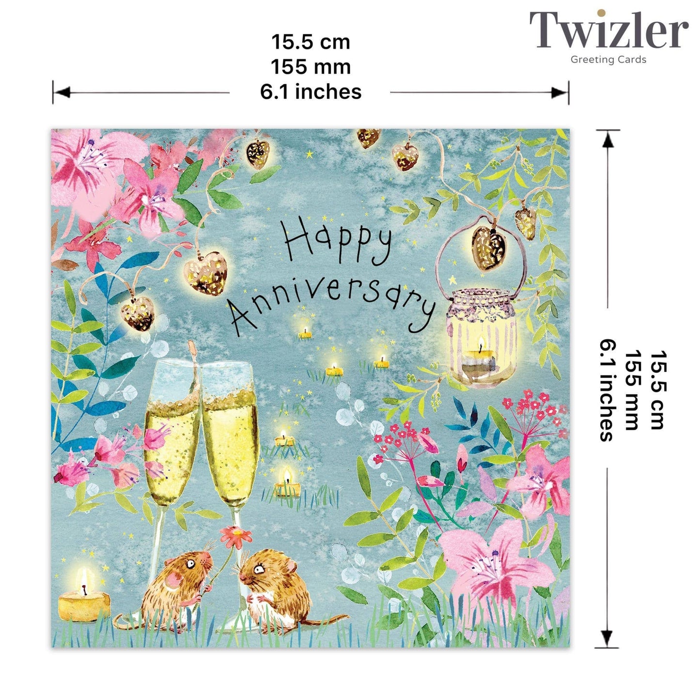 Twizler Ltd - Happy Anniversary Card with Champagne Mice