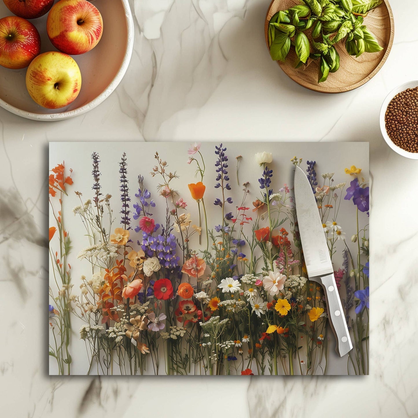 Fernville Creations - Tempered Glass Cutting Board: Wildflower Charcuterie Tray