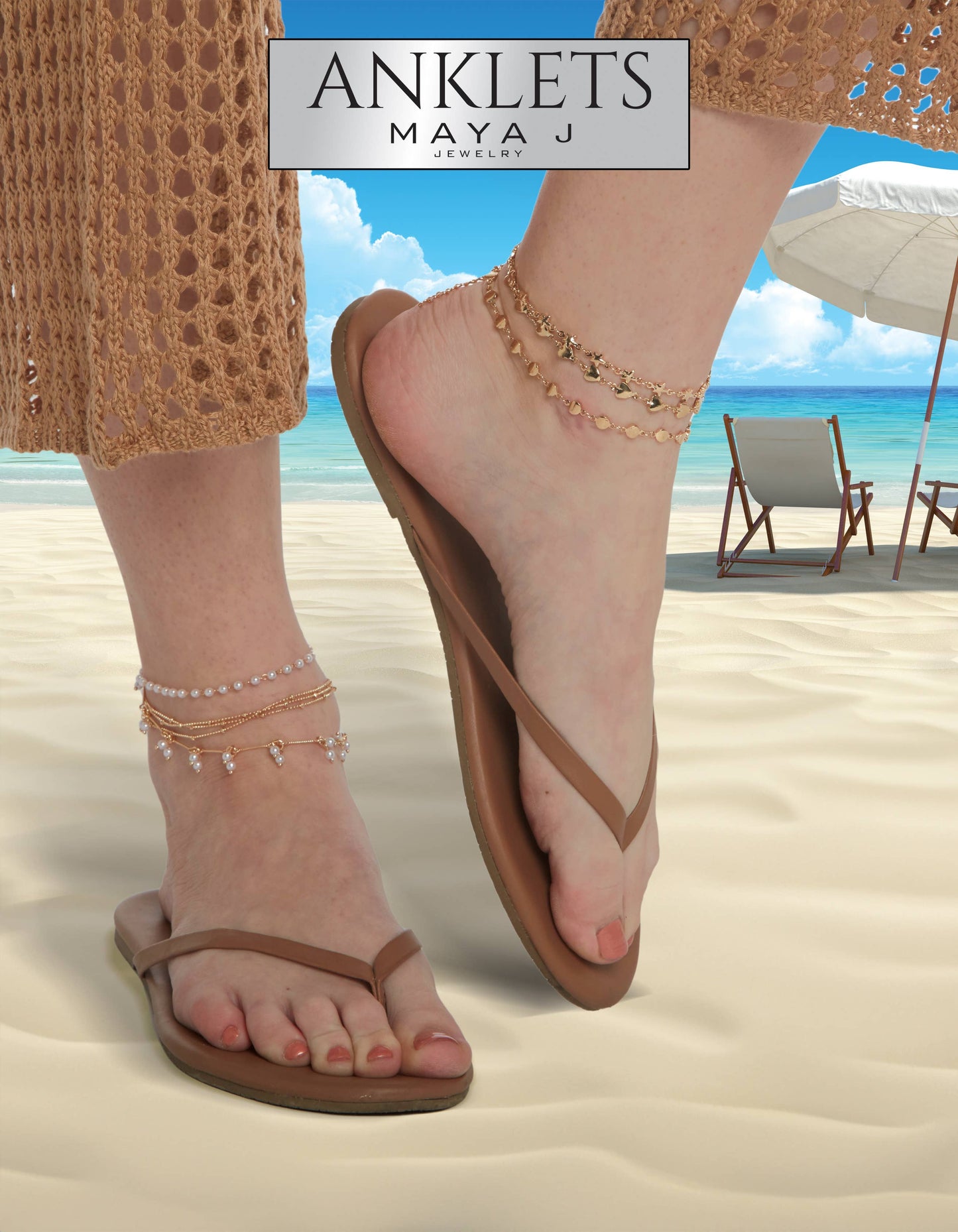 Maya J - Ankle Bracelets - 14K Gold-Plated - Full Display