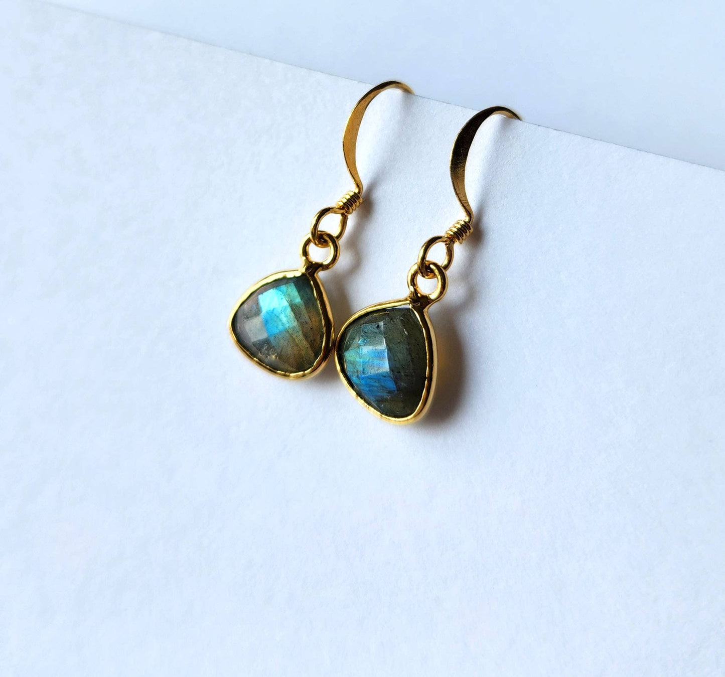 Edgy Petal Jewelry - Labradorite Gold Frame Earrings (Choose Metal)