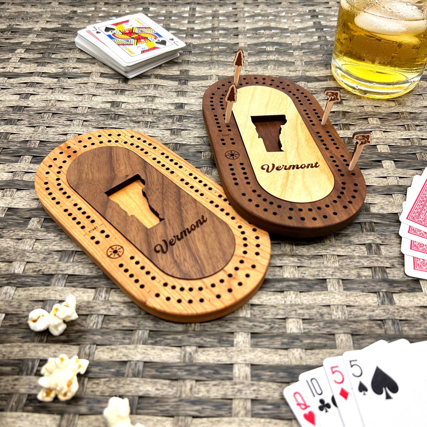 Cast & Carve - Vermont Mini Travel Cribbage Board & Custom Pegs