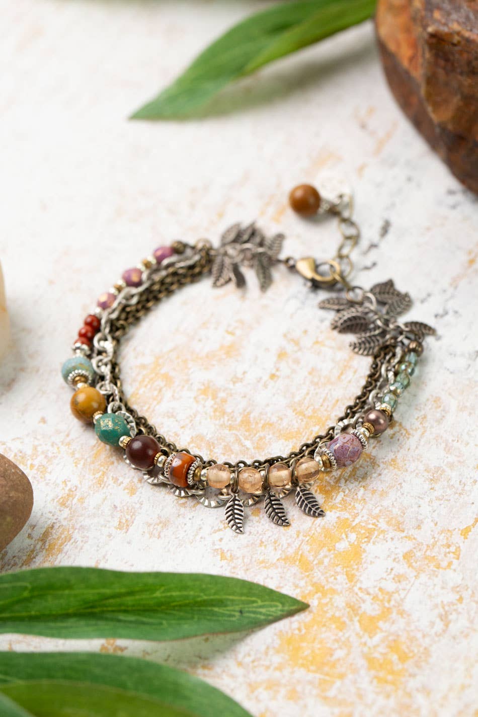 Anne Vaughan Designs Jewelry - Earthen 7.5-8.5" Jasper, Czech Glass Multistrand Bracelet