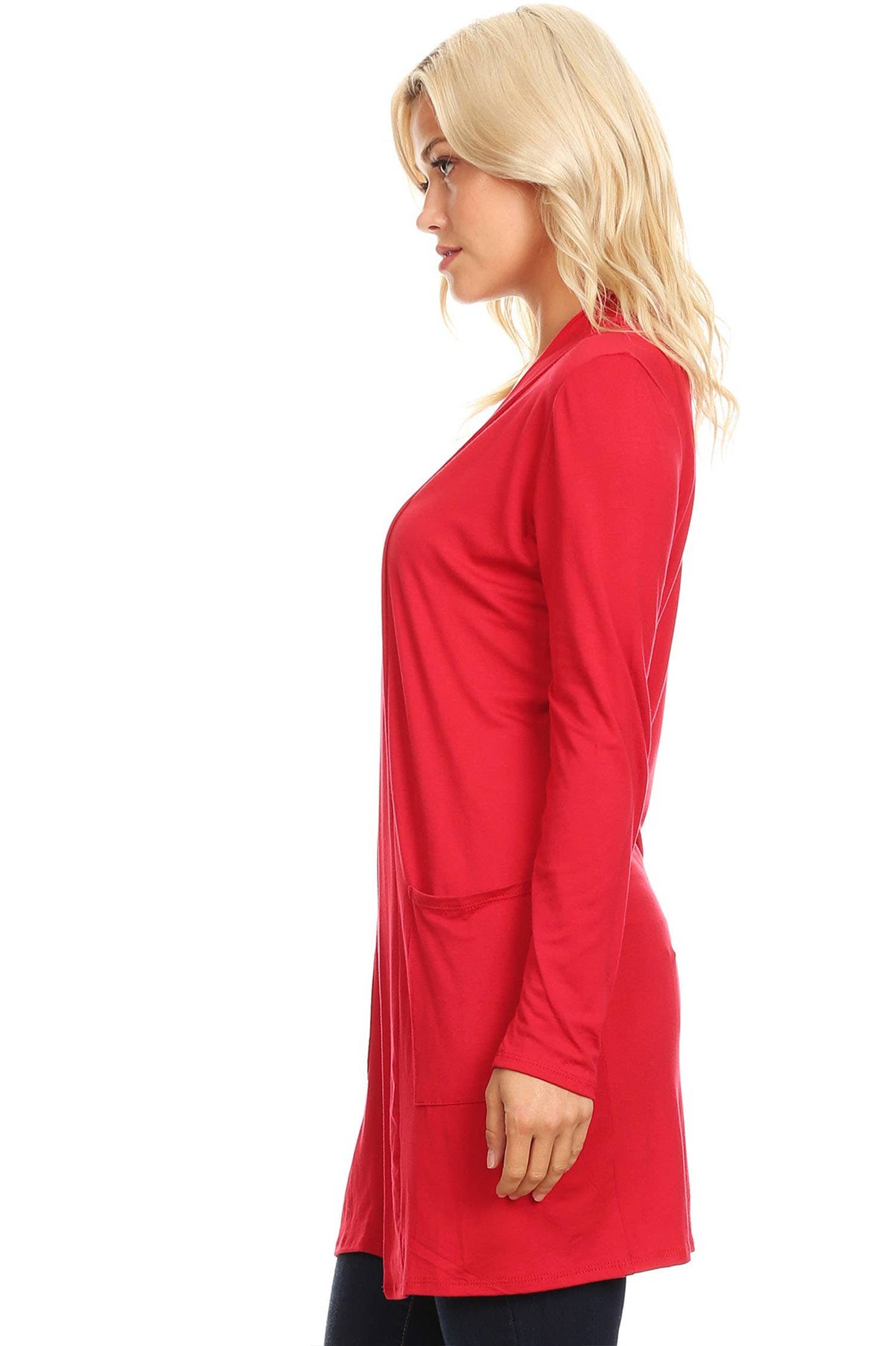 Women's Long Sleeves Side Pockets Solid Cardigan (Open Pack): Medium / Plum