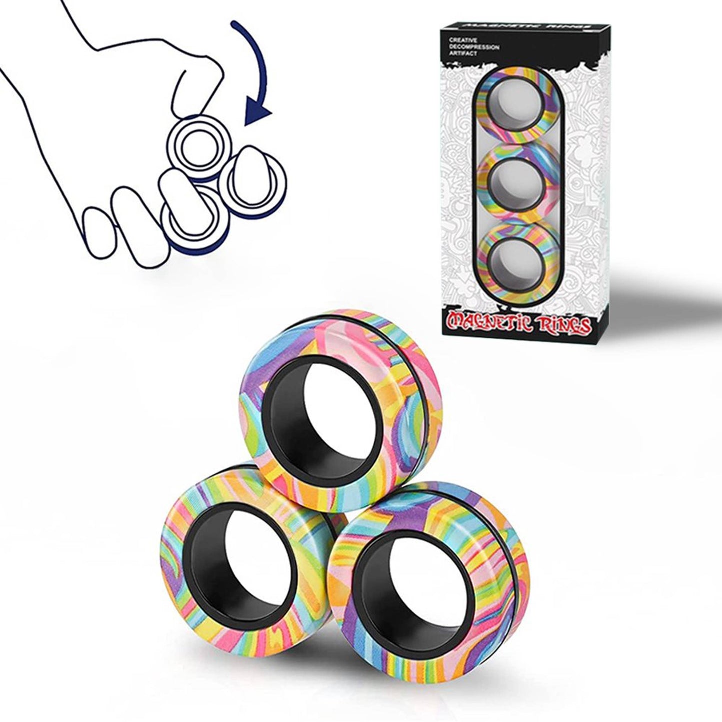 JSBlueRidge Toys - Magnetic Finger Rings Fidget Kids Toy- Assorted in Bulk