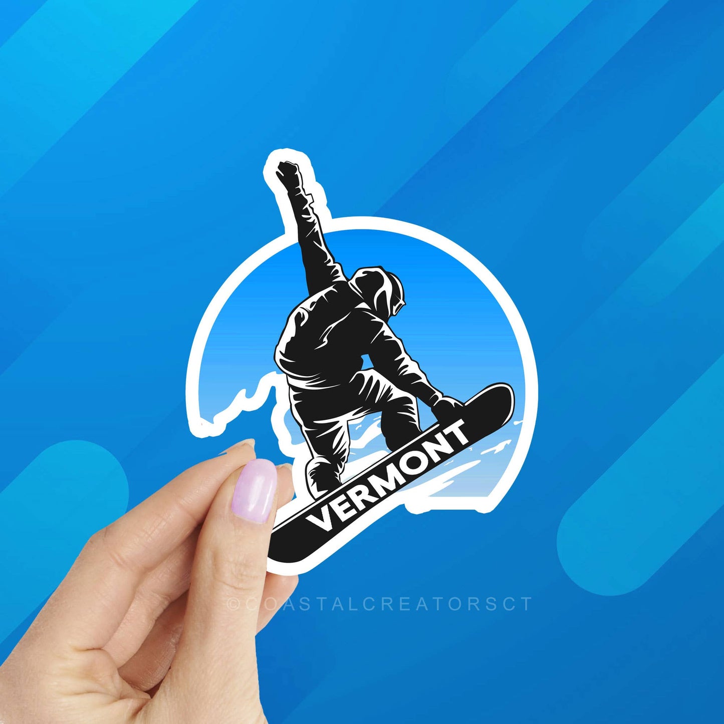 Coastal Creators of Connecticut - Vermont Snowboarder Laptop Water Bottle Sticker