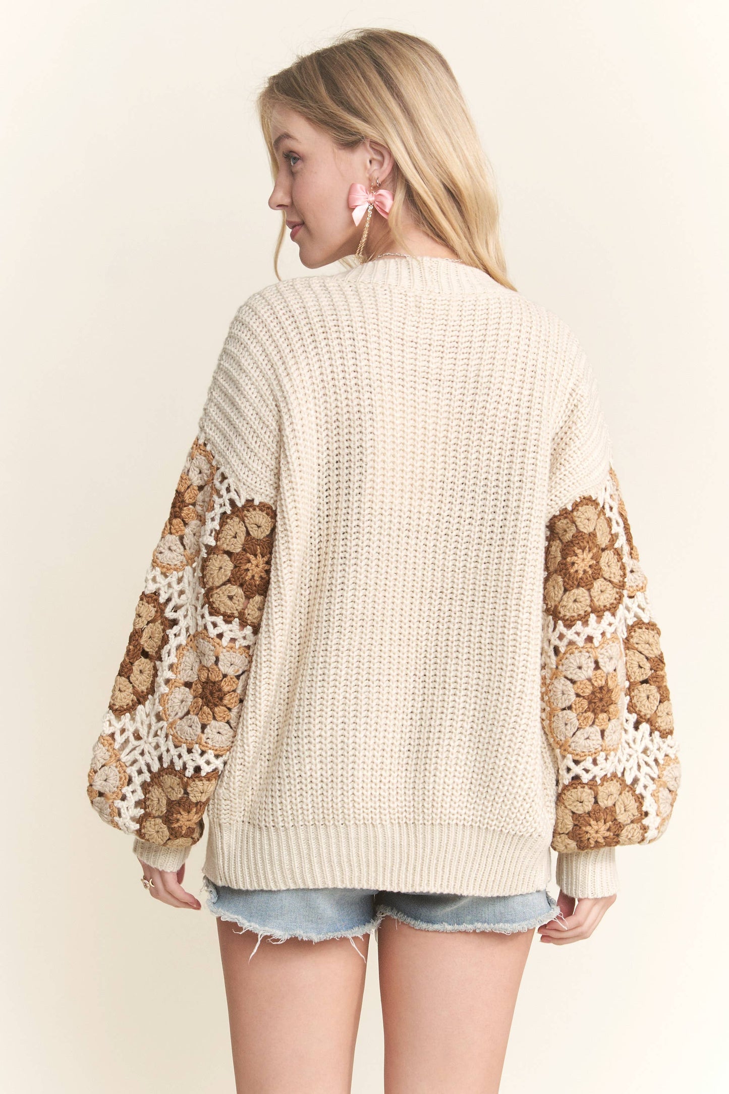 ADORA LA - CROCHET SLEEVE SWEATER CARDIGAN