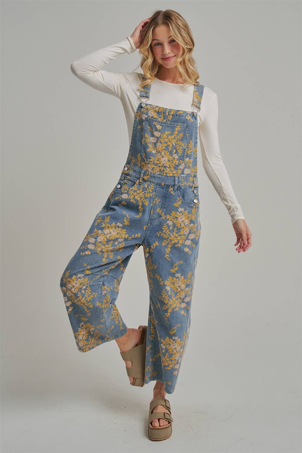 BON - FLORAL PRINT DENIM OVERALL JUMPSUIT_JLB80013-09