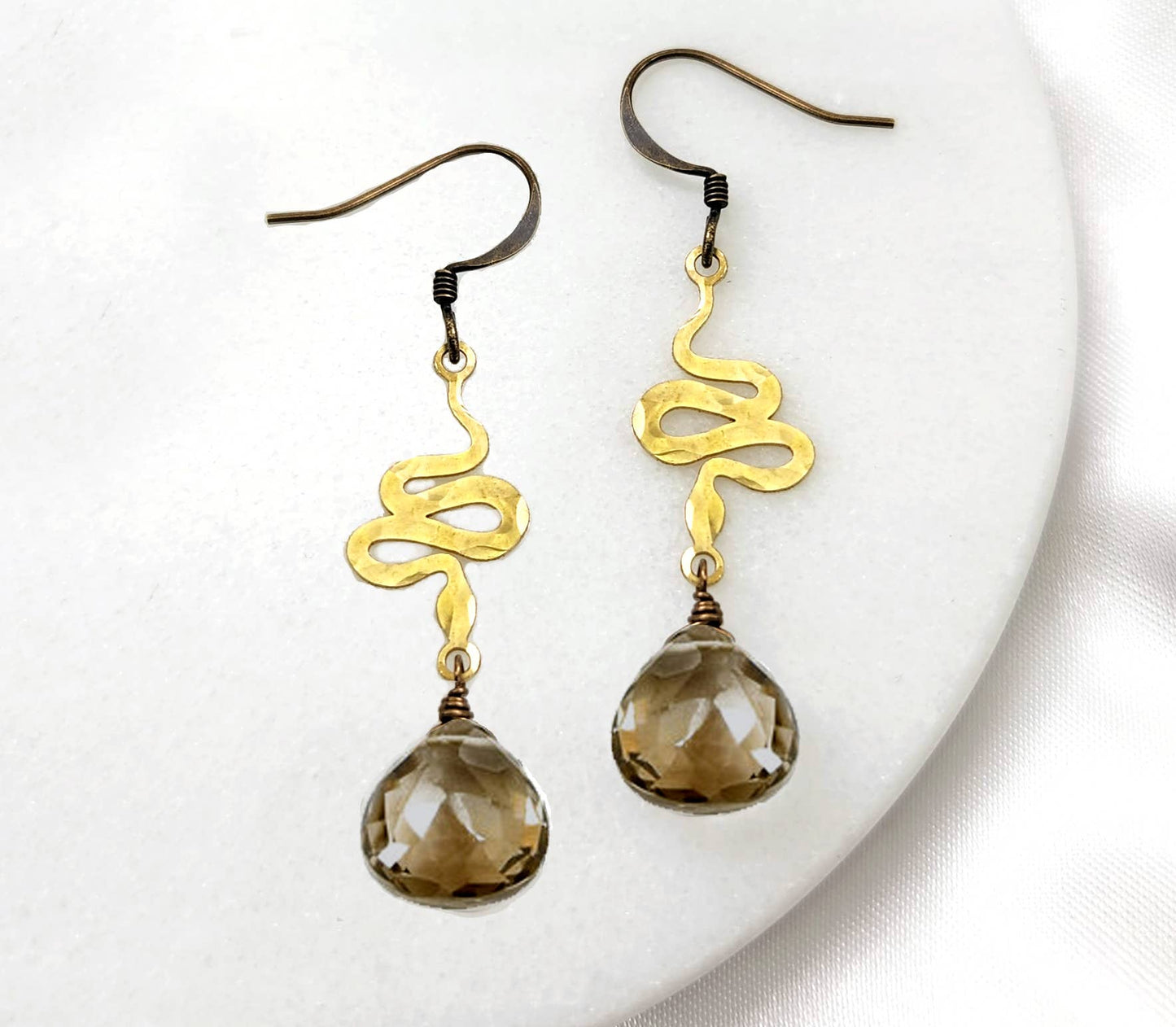 Edgy Petal Jewelry - Dainty Hammered Snake Gemstone Earrings in Multiple Colors