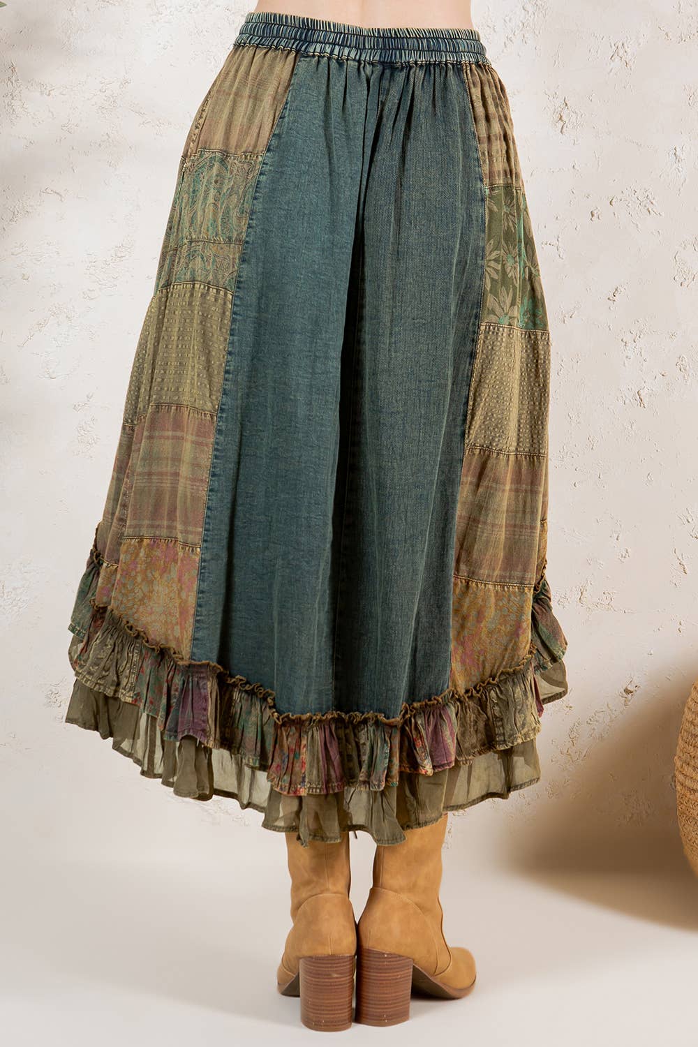 Young Threads - Western Boho Chic: Patchwork Midi Skirt