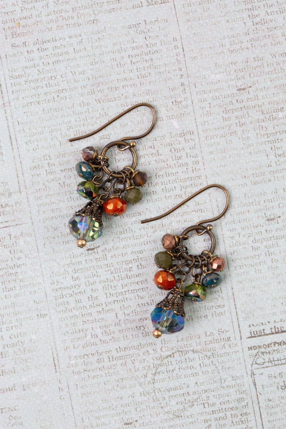 Anne Vaughan Designs Jewelry - Crisp Autumn Czech Glass, Crystal Cluster Earrings