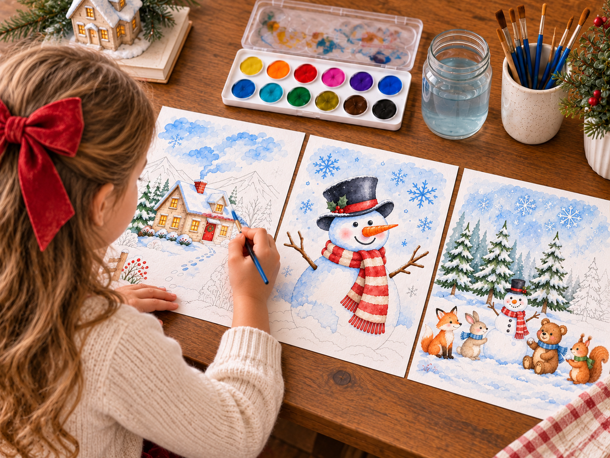 Jessie Marie Creative - Watercolor Art Kit: Winter Wonderland Snowman Theme Designs
