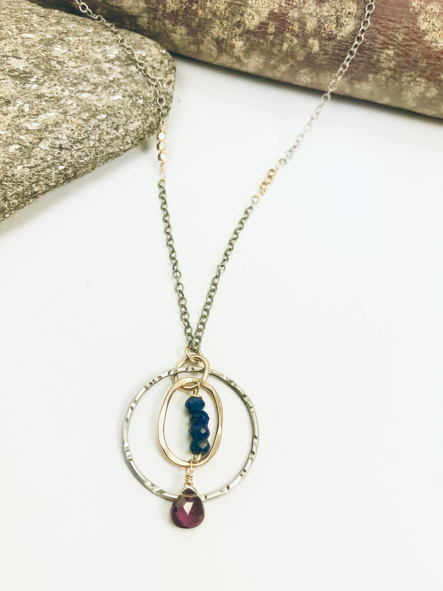 Laura J Designs - Garnet Sunburst Circles Necklace