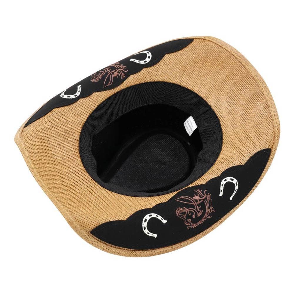 Sensibling Corp. - Underbrim Horse Horseshoe Print Crisscross Lace Conch Accent Band Western Cowboy Hat