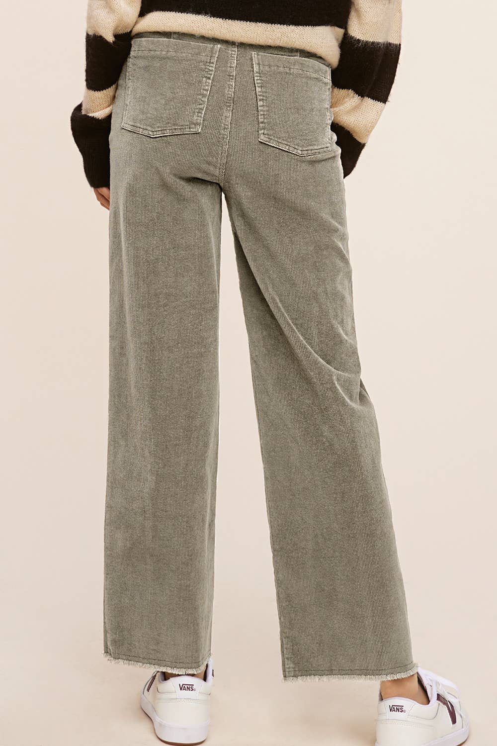 La Miel - MCP4220-Mineral Washed High Waisted Wide Leg Corduroy Pants