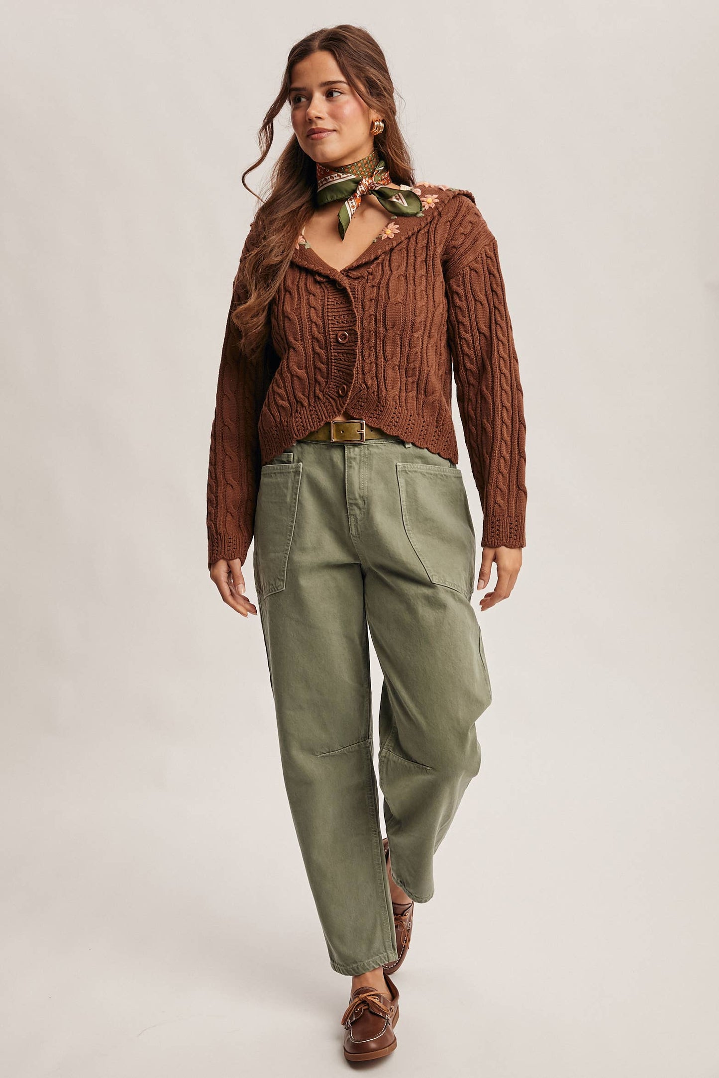 Forte - Cable Knit Embroidered Collar Cardigan FSW0024