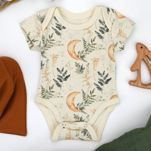 Earthy - Organic Cotton Short Sleeve Baby Bodysuit, Lynx