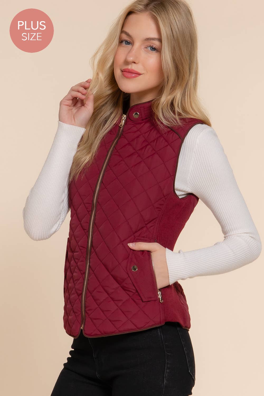 Active Basic | Active USA - Suede Piping Quilted Padding Vest