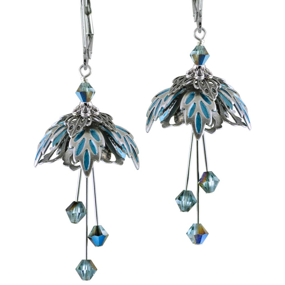 NoMonet - Flower Fairy: Painted Fae Forest Canopy Earrings w Crystals