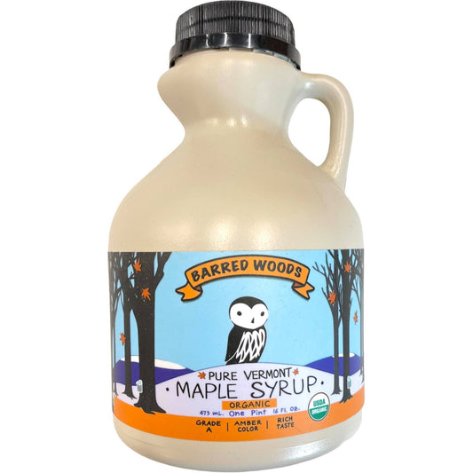 Barred Woods Maple - Pure Organic Vermont Maple Syrup - One Pint - Grade A Amber