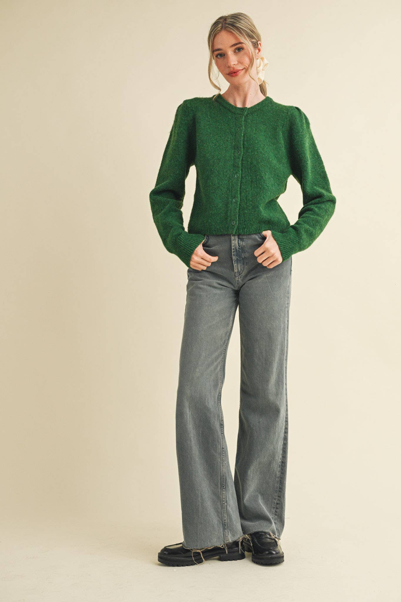 &MERCI - LONG PUFF SLEEVE SWEATER CARDIGAN MSW11018