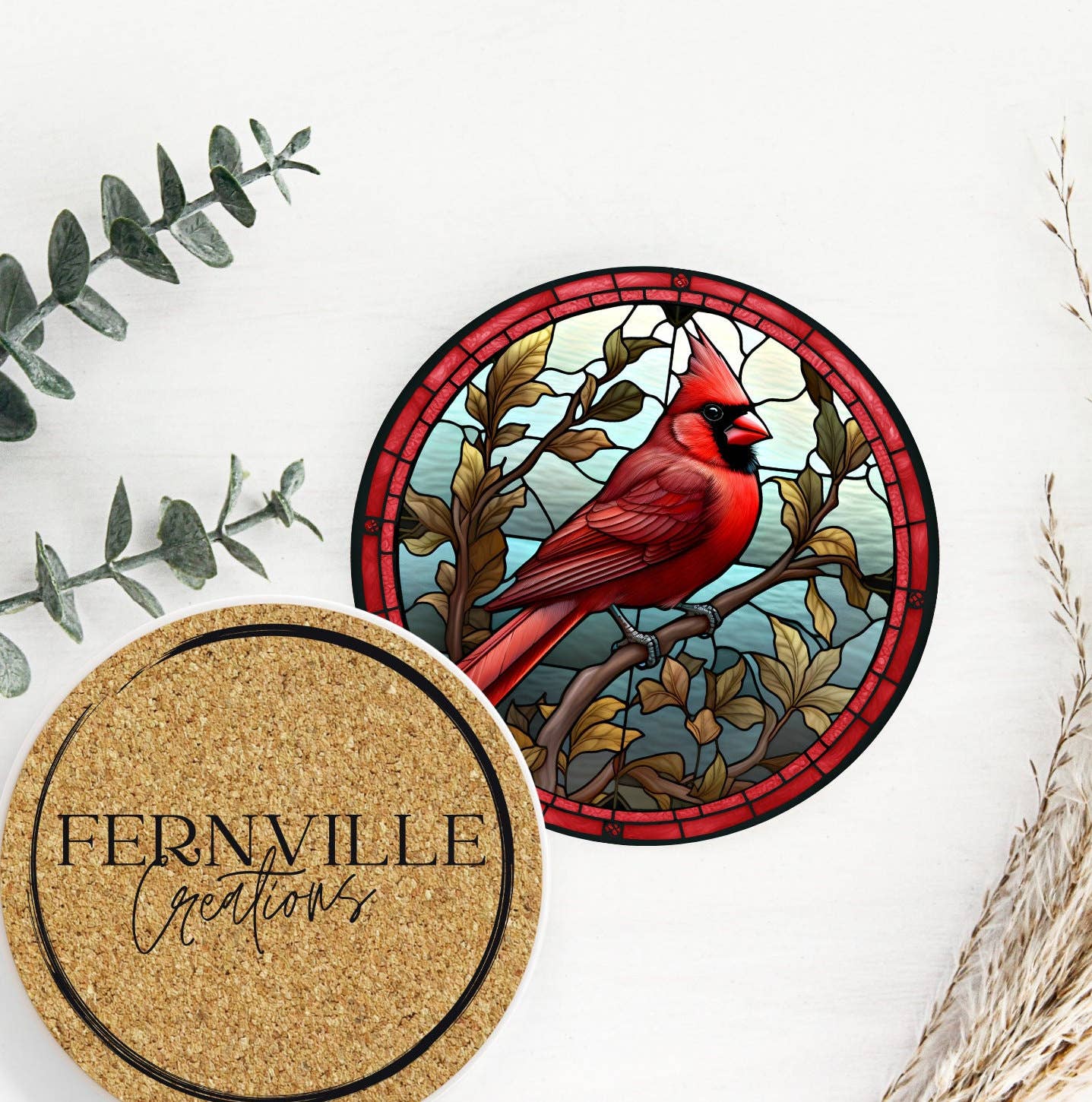 Fernville Creations - Cardinal Coaster, Bird Lover Gift, Nature Home Decor