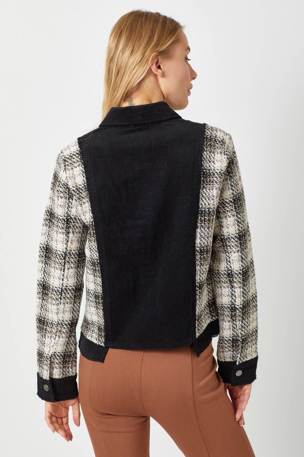 Mystree - 60213 Plaid Sleeve Corduroy Jacket