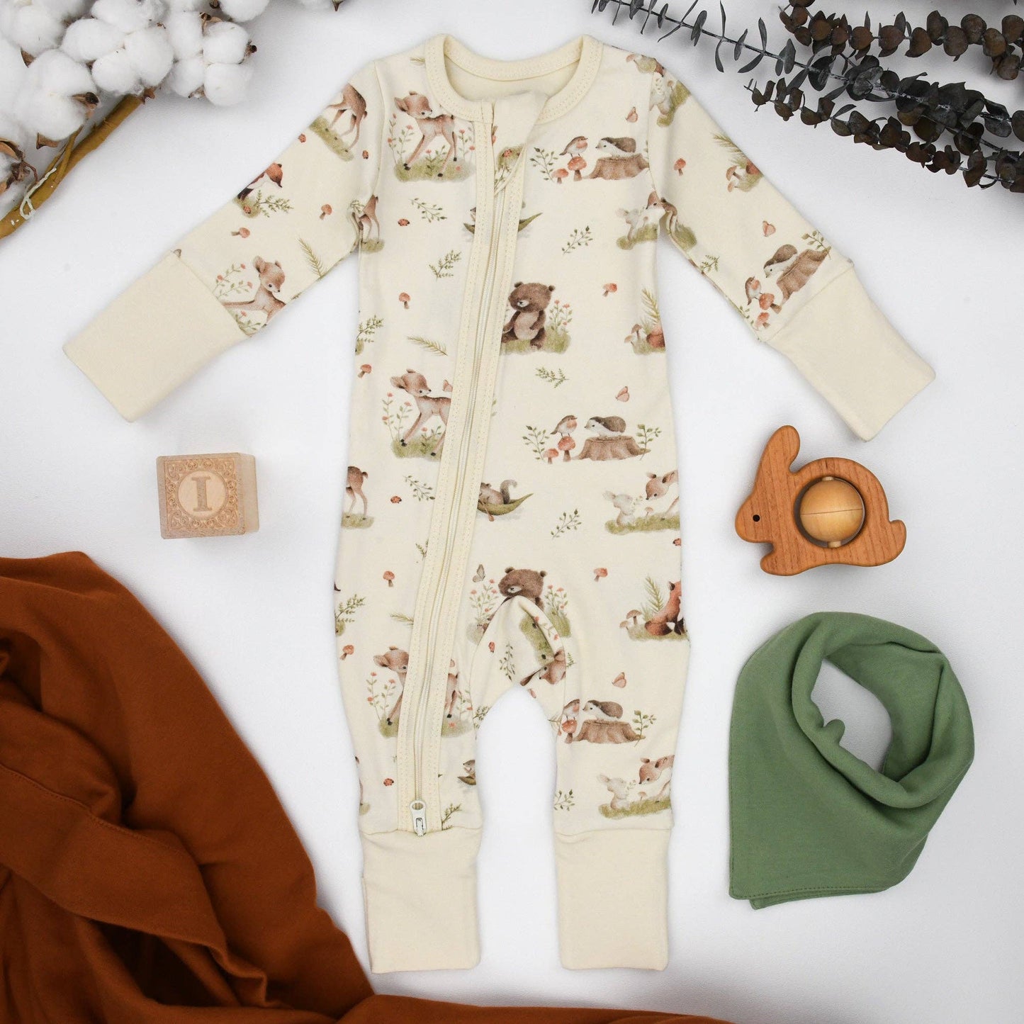 Earthy - Organic Cotton Baby Pajamas 2-Way Zip Front Zipper Sleeper, Linden