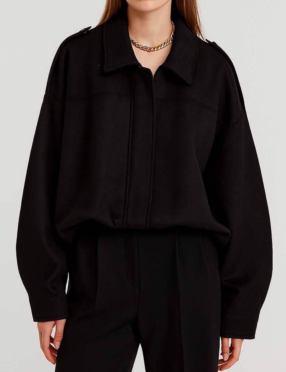 Sweetkama - Ladies Faux Suede Bomber Jacket Shirt Collar Zip-Up Coat