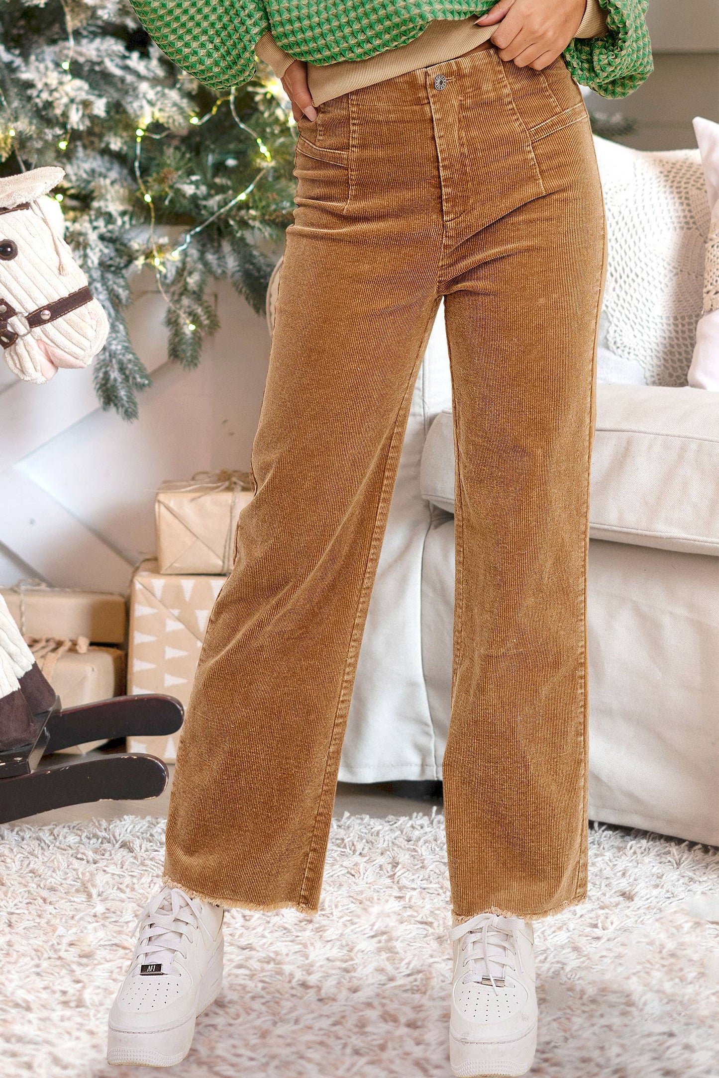 La Miel - MCP4220-Mineral Washed High Waisted Wide Leg Corduroy Pants