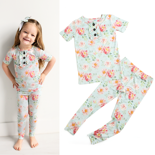 Gigi and Max - Mae Floral Ruffle Two Piece Bamboo Toddler Sleepies Little