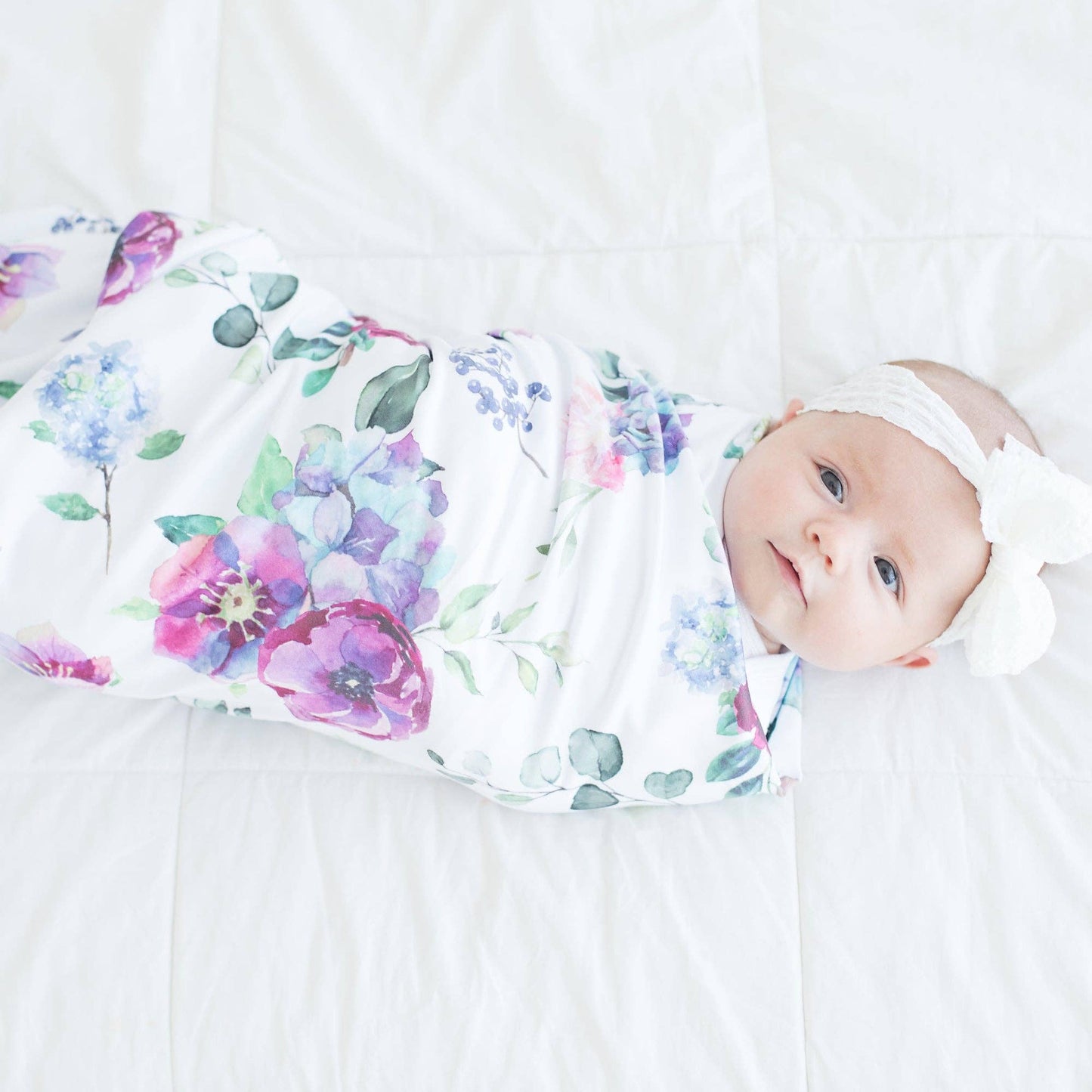 Honey Lemonade - Buttery Soft and Stretchy Swaddle Blanket - Blue Floral