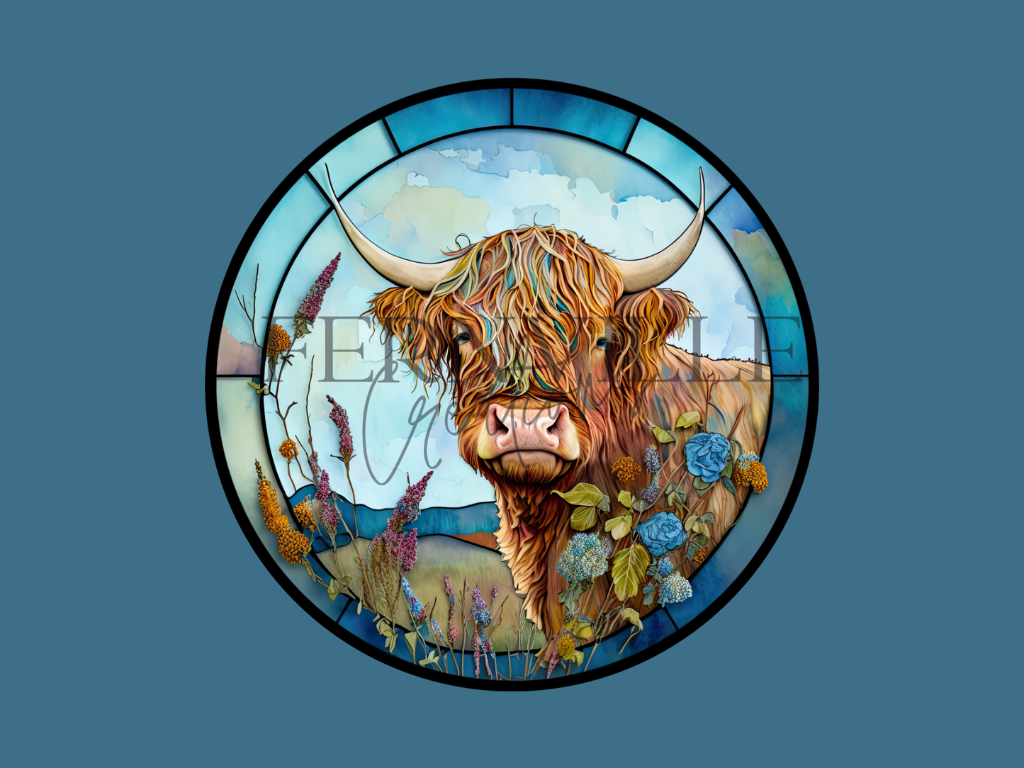 Fernville Creations - Highland Cow Coaster, Farmhouse Decor, Printed Stained Glass