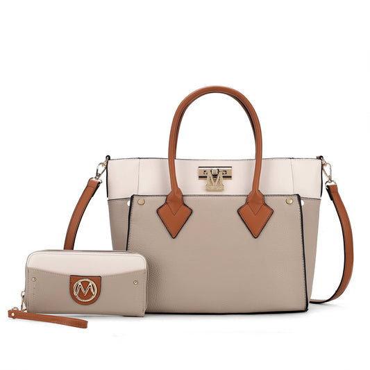 MKF Collection - MKF Brynlee Color-Block Vegan Leather Women’s Tote Bag 2 pcs